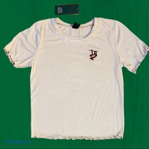 Wild Fable | Sloth Crop Top with ruffled hem NWT